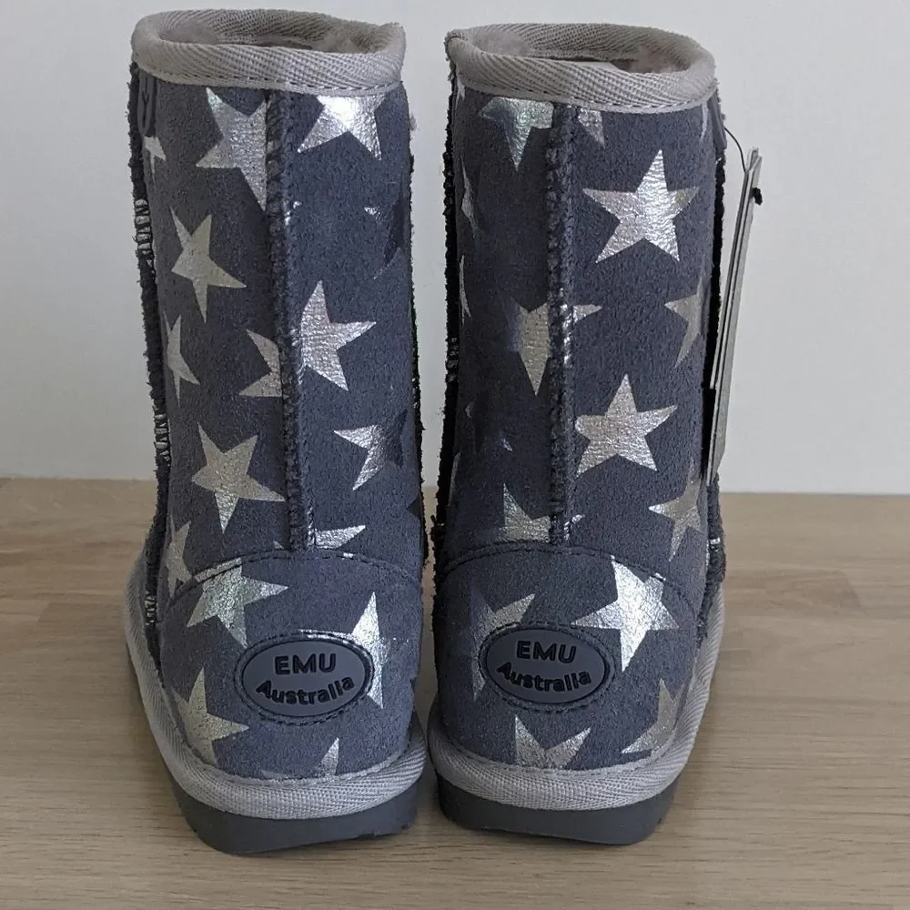 Emu Australia Starry Night Silver Metallic Gray Suede Boots 9 Toddler Girl